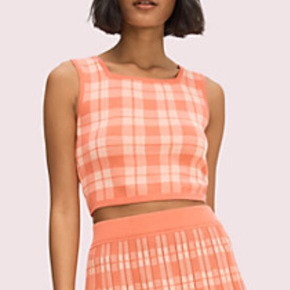 KATE SPADE NEW YORK Plaid Sleeveless Sweater In Lychee XS - Picture 1 of 9